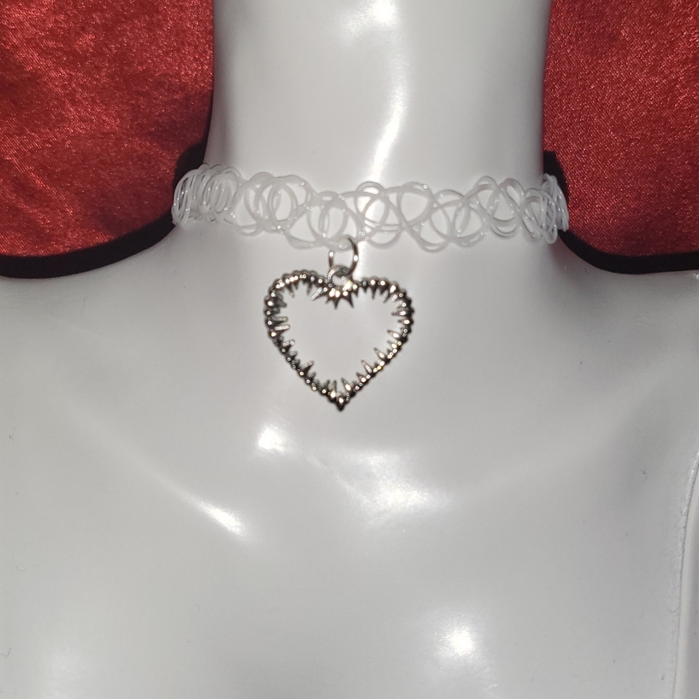 Heart charm choker necklace, 80s tattoo choker, choker, Valentines Day, love